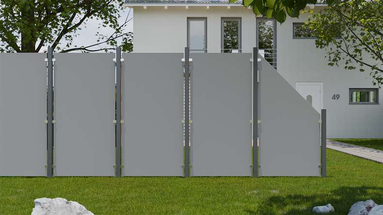 planeo Gardence Resistant - Recinzione privacy in HPL montante grigio semplice 90 x 180 cm