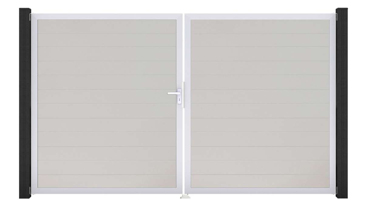 planeo Gardence Simply Small - Cancello in PVC a 2 ante, bianco con telaio in alluminio, 300 x 180 cm