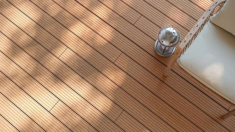 planeo LineWood WPC Pannello per decking solido - Marrone chiaro 4,80m scanalato/scanalato