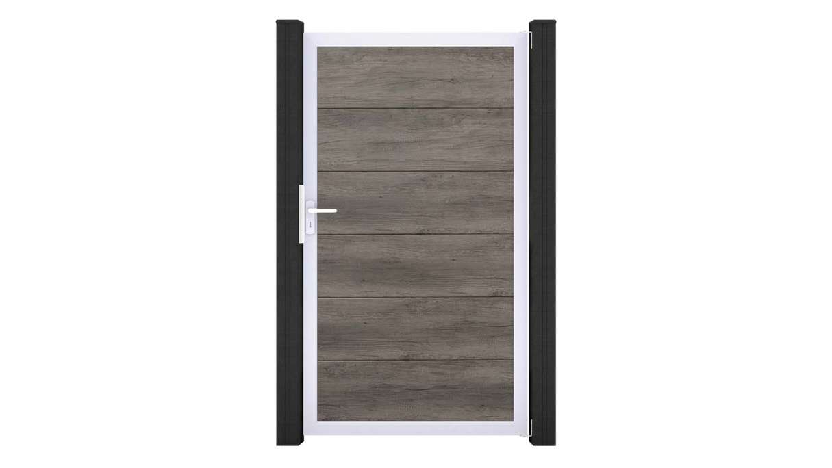 planeo Gardence Simply - Cancello universale in PVC Monument Oak con telaio in alluminio 100 x 180 cm