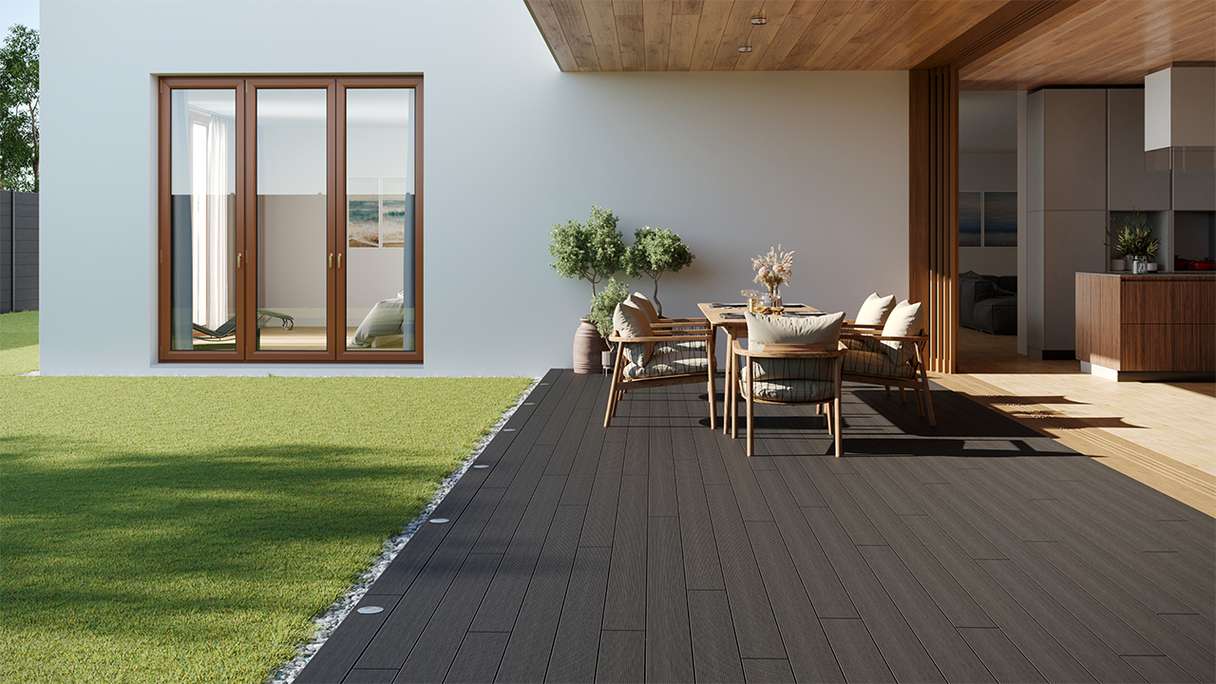 planeo LightWood WPC tavola cava - Grigio scuro 3.6m scanalato/scanalato