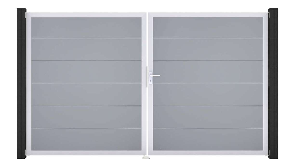 planeo Gardence Simply - Cancello in PVC a 2 ante, grigio argento con telaio in alluminio