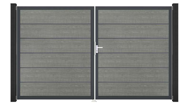 planeo Gardence Simply Premium - Porta in PVC - DIN sinistra a 2 ante Grigio Cenere con telaio in alluminio antracite | DB703 300 x 180 cm