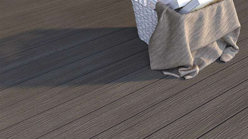 planeo WOODLine Nature - Pannello per decking rivestito in WPC CoEx a camera cava - grigio scuro 3m strutturato/liscio spazzolato