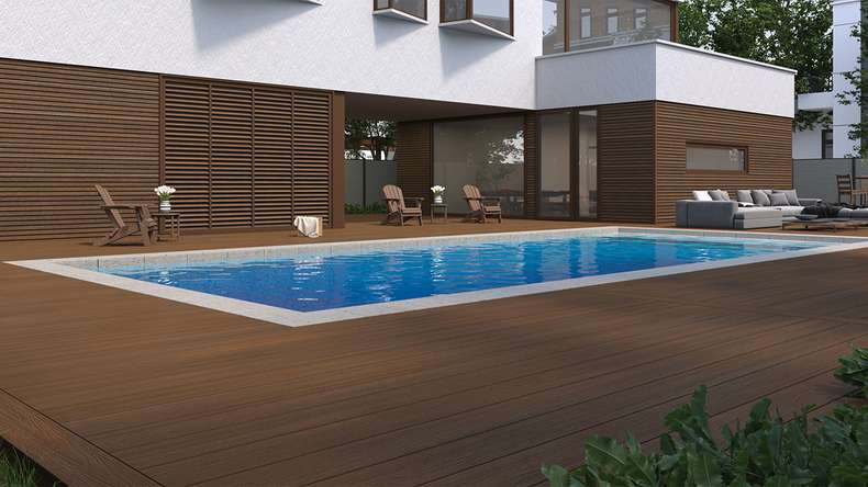 planeo MAXLine Nature - Pannello per decking XL rivestito in WPC CoEx a camera cava - Ipe Brown 3m strutturato/liscio spazzolato
