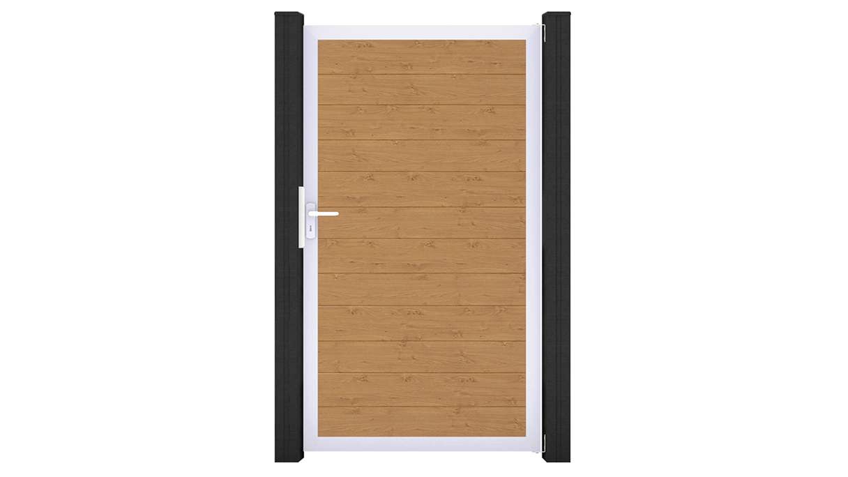 planeo Gardence Simply Small - Cancello universale in PVC, finitura rovere naturale, con telaio in alluminio, 100 x 180 cm