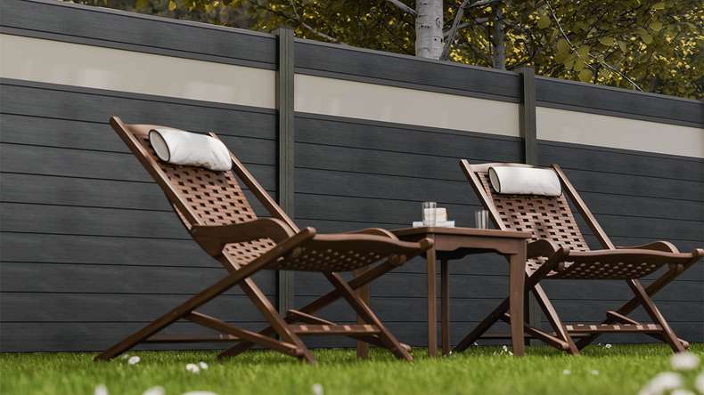 planeo Gardence Strong - recinzione a innesto BPC in vetro satinato grigio pietra co-ex 180 x 180 cm
