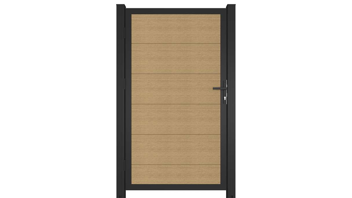 planeo INFINITY XL-Board - WPC CoEx sabbia universale per porte con telaio in alluminio antracite 100 x 180