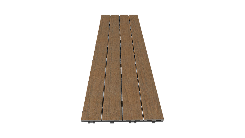 Piastrella per terrazze planeo in WPC-CoEx, modello Burma Teak, 90x30 cm