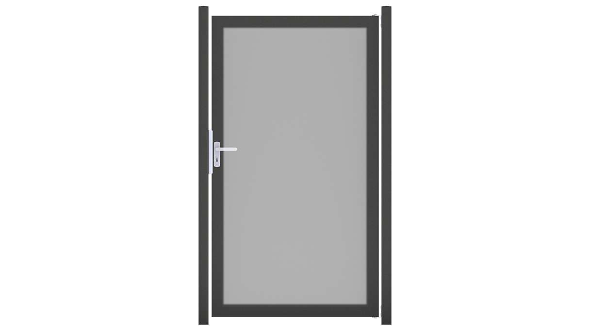 planeo Gardence Resistant - Cancello frangivista in HPL, colore grigio uniforme, con telaio in alluminio