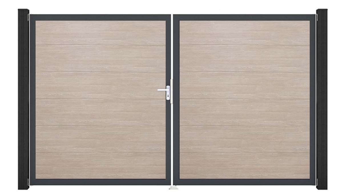 planeo Gardence Simply - Cancello in PVC a 2 ante Sheffield Oak con telaio in alluminio 