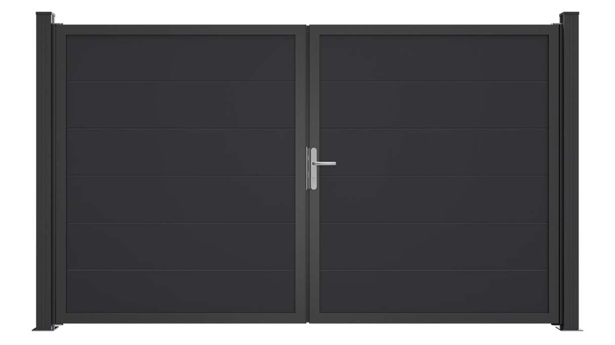 planeo Gardence Simply Guard - Cancello in PVC - a due ante, grigio antracite con telaio in alluminio, 300 x 180 cm