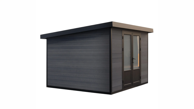 Casetta da giardino planeo WPC con tetto a una falda XL - Antracite 400 x 300 cm