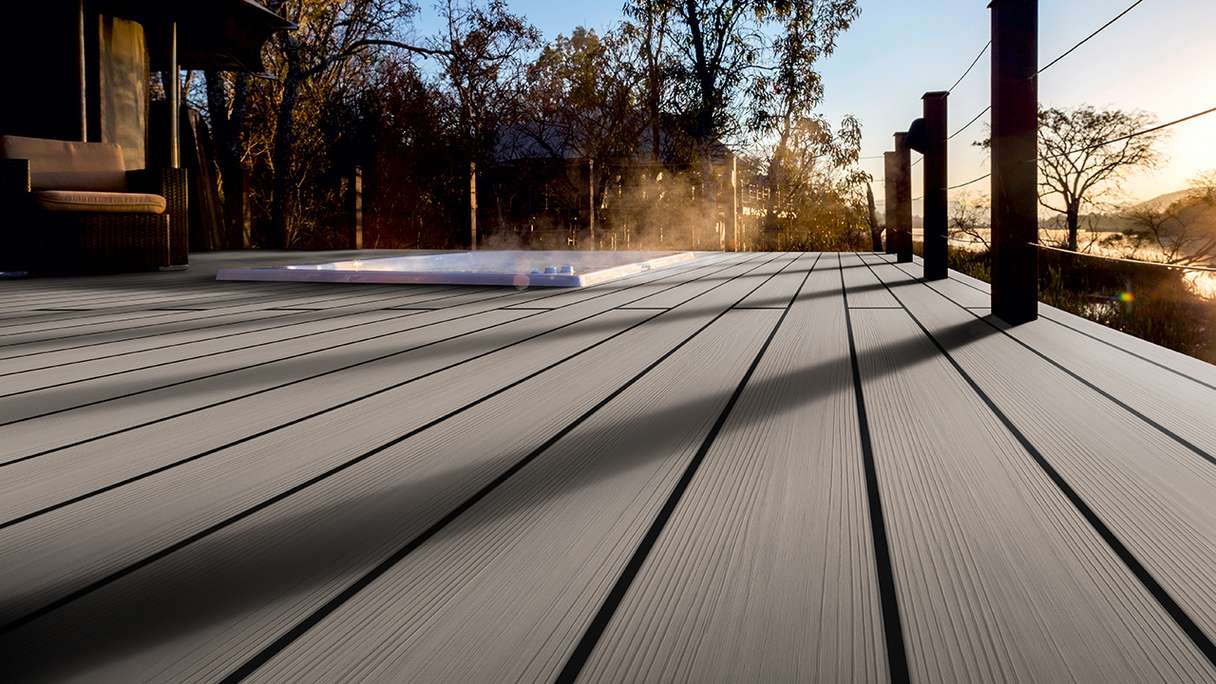 planeo Authentic Wood - Listelli per terrazze BPC massicci - Misty Grey strutturato