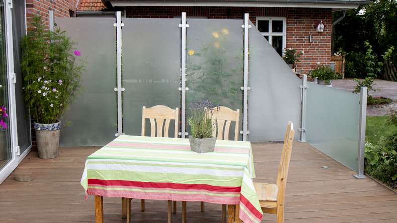 planeo Gardence Flair - Recinzione in vetro Destro Smussata satinato 90 x 180cm