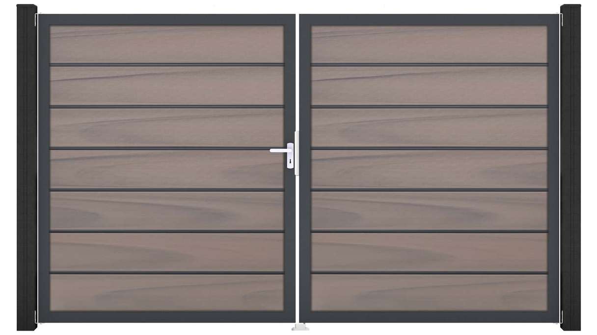 planeo Gardence Deluxe - Cancello BPC - a 2 ante, bicolore co-ex con telaio in alluminio 