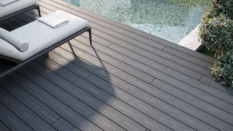 planeo CoEXWood WPC set completo di assi massicce 4,8m (47,98m²) - grigio/cemento strutturato