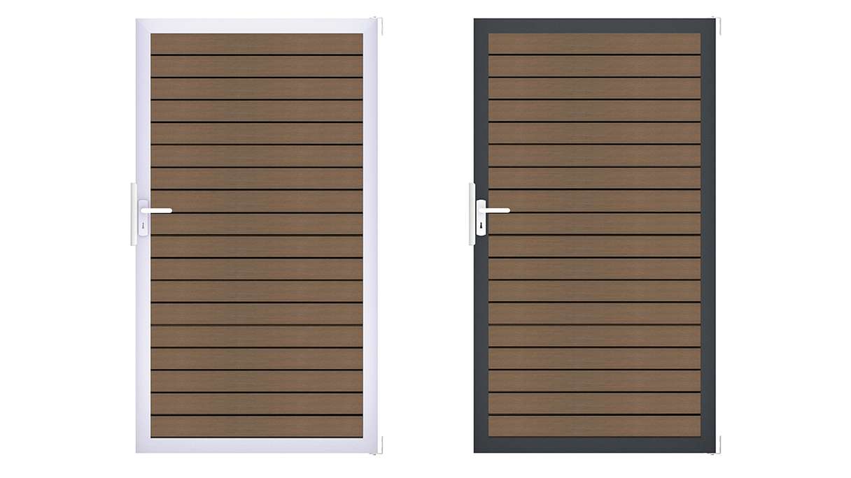 planeo Gardence Trendy - Cancello universale BPC-Rhombus - Teak coestruso con telaio in alluminio 100 x 180 x 4 cm