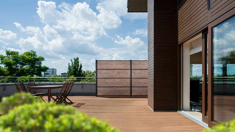planeo Gardence Resistant - recinzione a innesto HPL effetto legno 180 x 183 cm