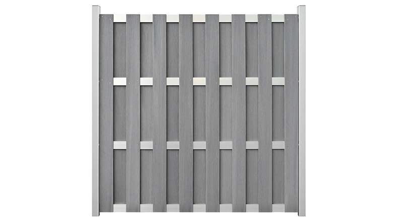 planeo Gardence Premade - recinzione da giardino BPC quadrata grigio pietra coestrusa 180 x 180 cm con traverse argento EV1