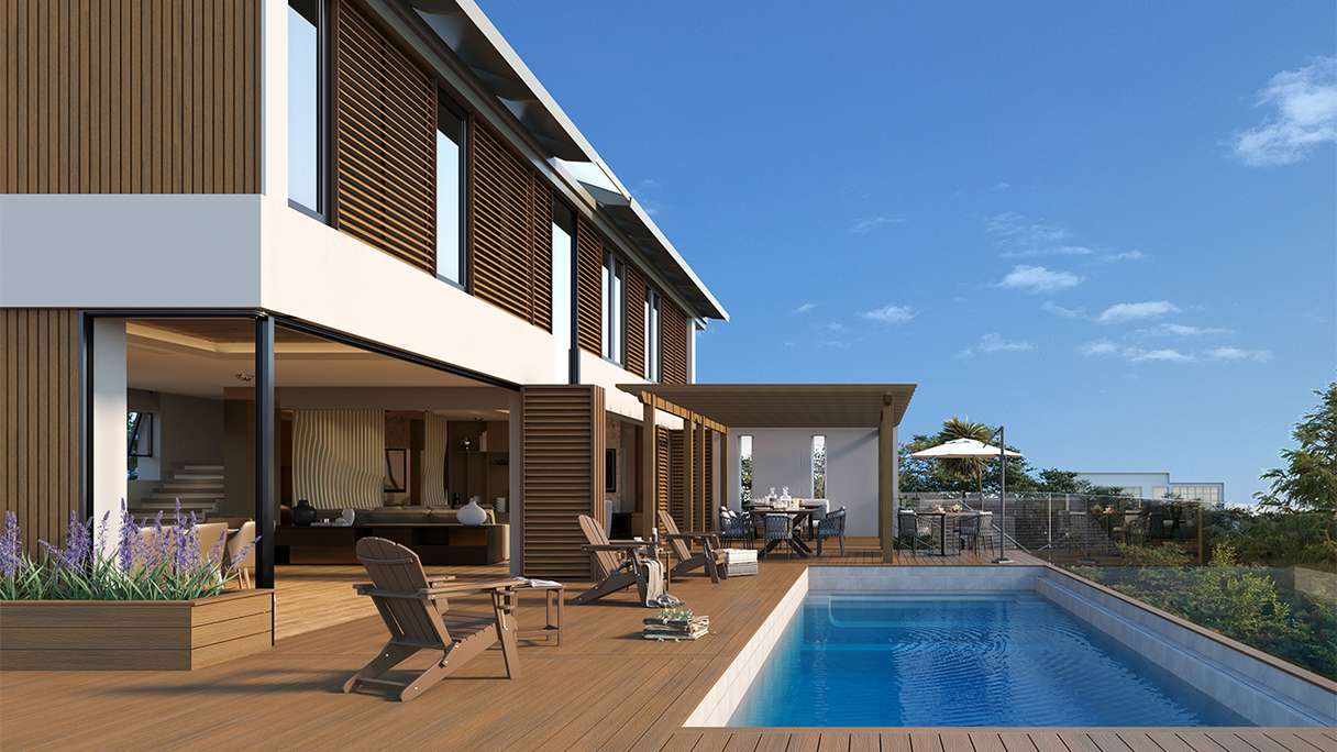 planeo LINEA Slim - Rivestimento per facciate in WPC CoEx, finitura Teak della Birmania, 2900 x 215 mm