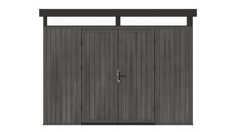 planeo WPC CoEx Casetta da giardino con tetto piano L - Grigio scuro 300 x 292 x 226,5 cm