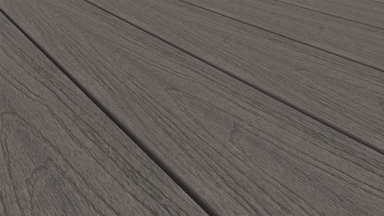 planeo WOODLine Nature - Pannello per decking rivestito in WPC CoEx a camera cava - grigio scuro 3m strutturato/liscio spazzolato