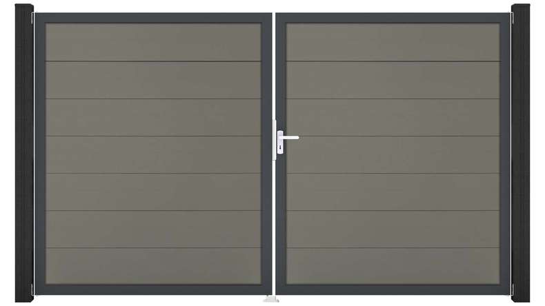 planeo Gardence Strong XL - Cancello BPC - A due ante, grigio con telaio in alluminio