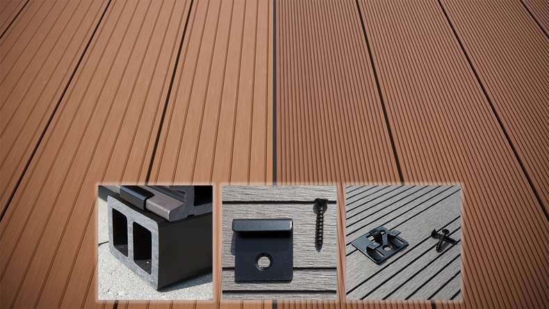 planeo LightWood WPC decking set completo tavola a camera cava - marrone chiaro scanalato/scanalato