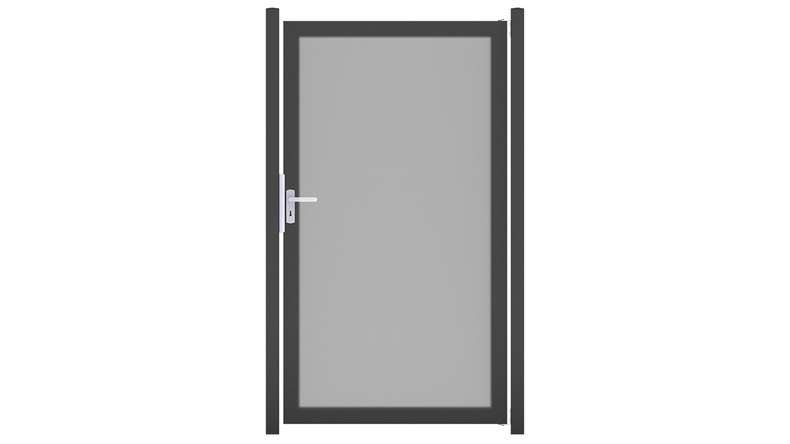 planeo Gardence Resistant - Cancello frangivista in HPL, colore grigio uniforme, con telaio in alluminio