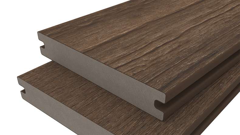 planeo ANTIKWoodline - Doghe per terrazza rivestite in WPC CoEx, doghe massicce - Ipe marrone 3 m - rustico/spazzolato liscio