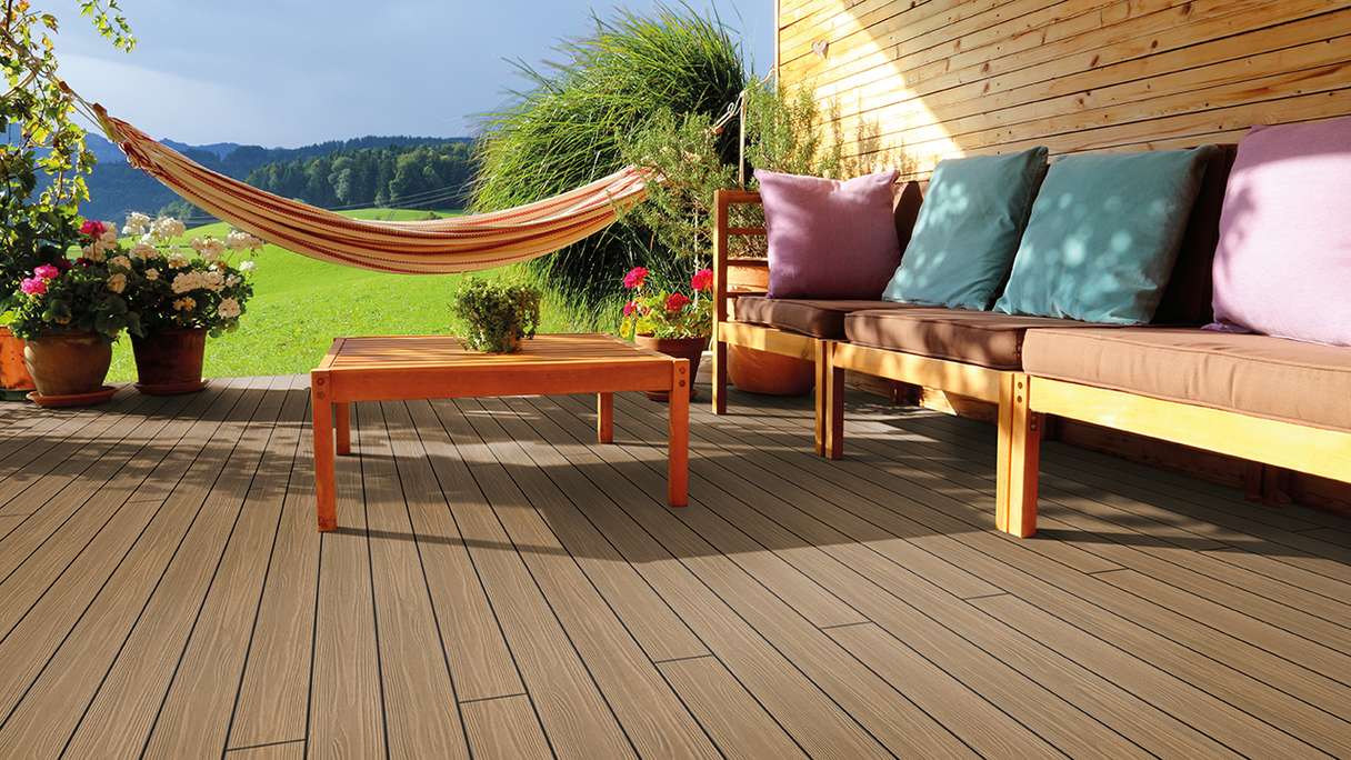 planeo Authentic Wood - Listelli per terrazze BPC massicci - Garapa strutturato