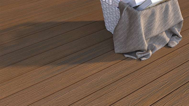 planeo WOODLine Nature - Pannello per decking rivestito in WPC CoEx a camera cava - Burma teak 3m strutturato/liscio spazzolato