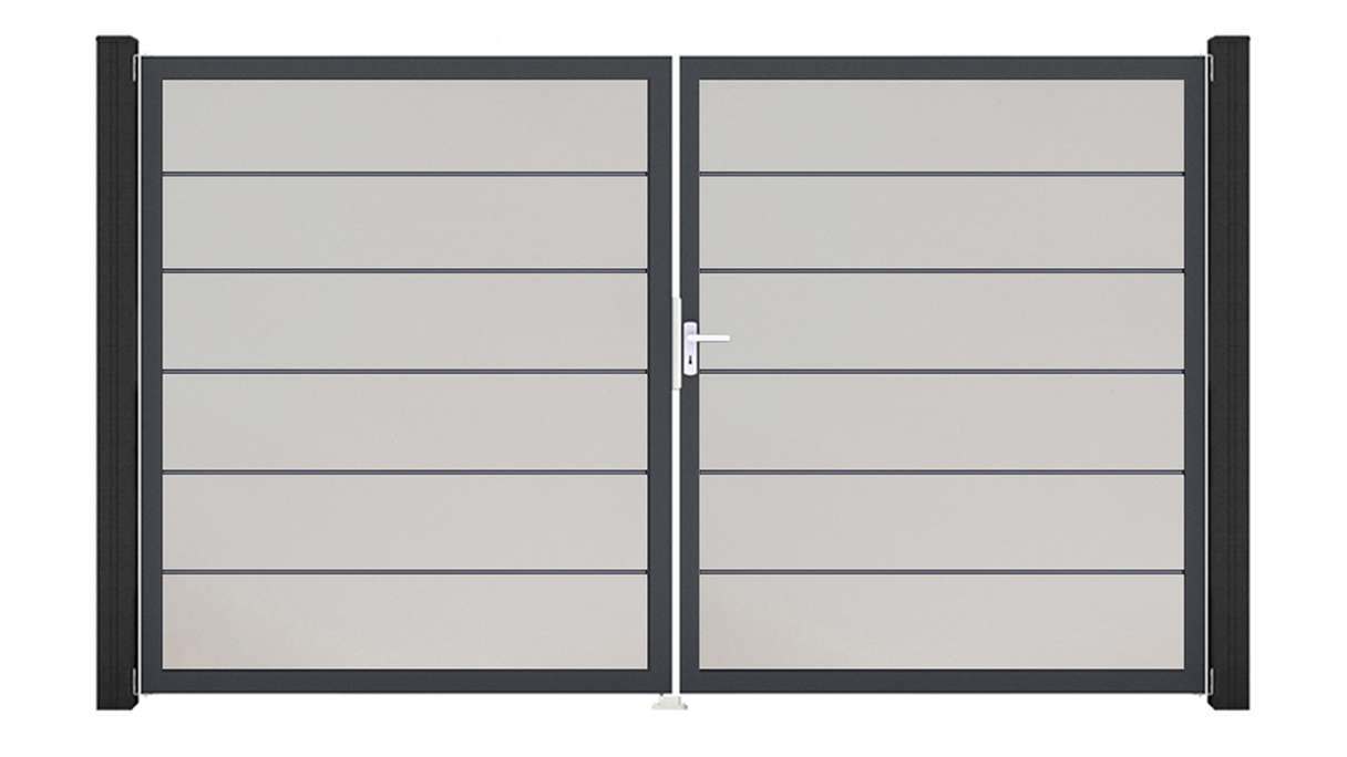 planeo Gardence Simply Premium - Cancello in PVC a 2 ante, bianco con telaio in alluminio, 300 x 180 cm