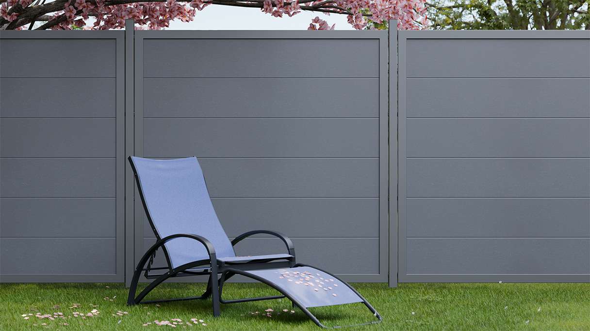 planeo Gardence Simply Guard - recinzione da giardino in PVC grigio antracite con telaio in alluminio antracite 180 x 180 cm