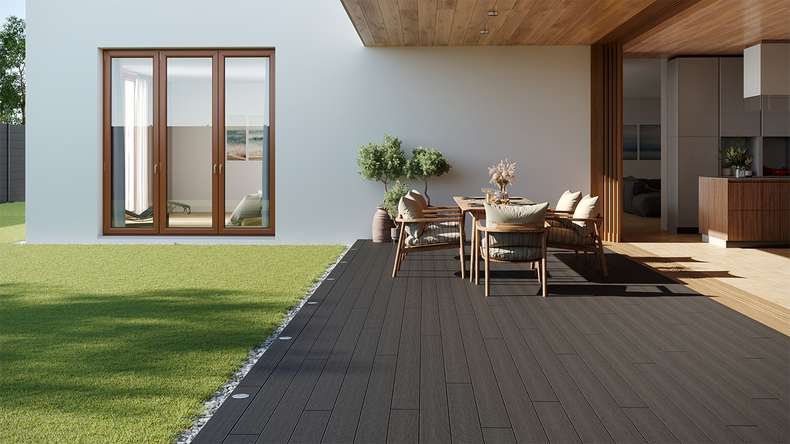 planeo LightWood WPC decking set completo tavole a camera cava - grigio scuro scanalato/scanalato