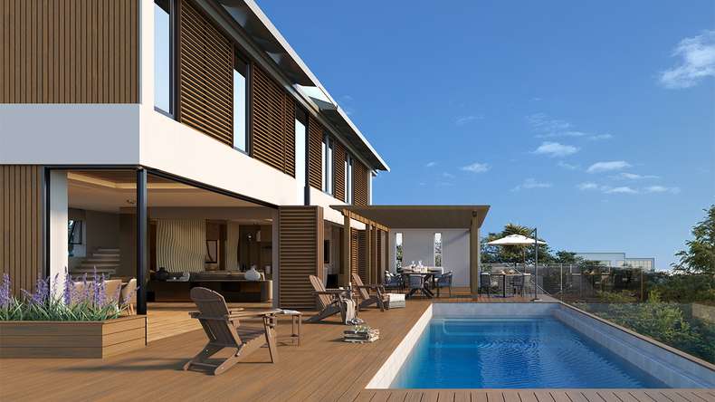 planeo LINEA Slim - Rivestimento per facciate in WPC CoEx, finitura Teak della Birmania, 2900 x 215 mm
