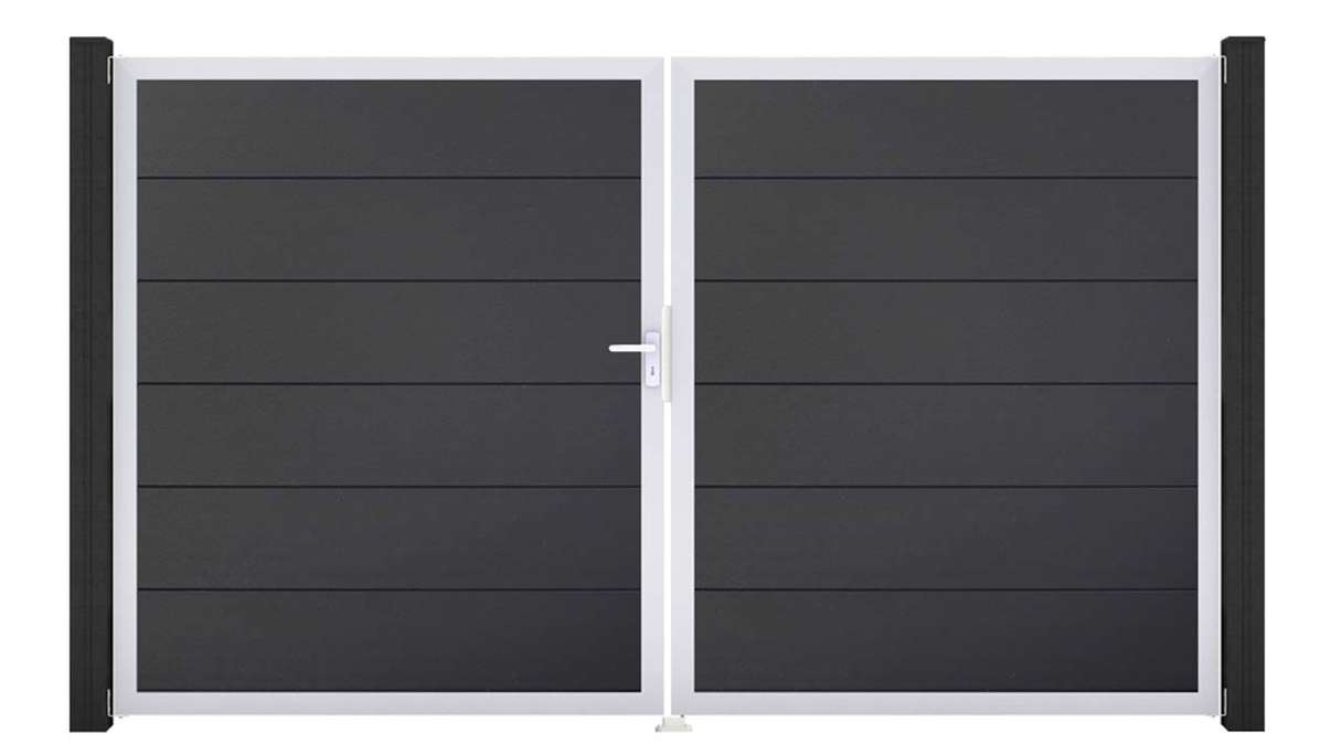 planeo Gardence Simply - Cancello in PVC a 2 ante, grigio antracite con telaio in alluminio 