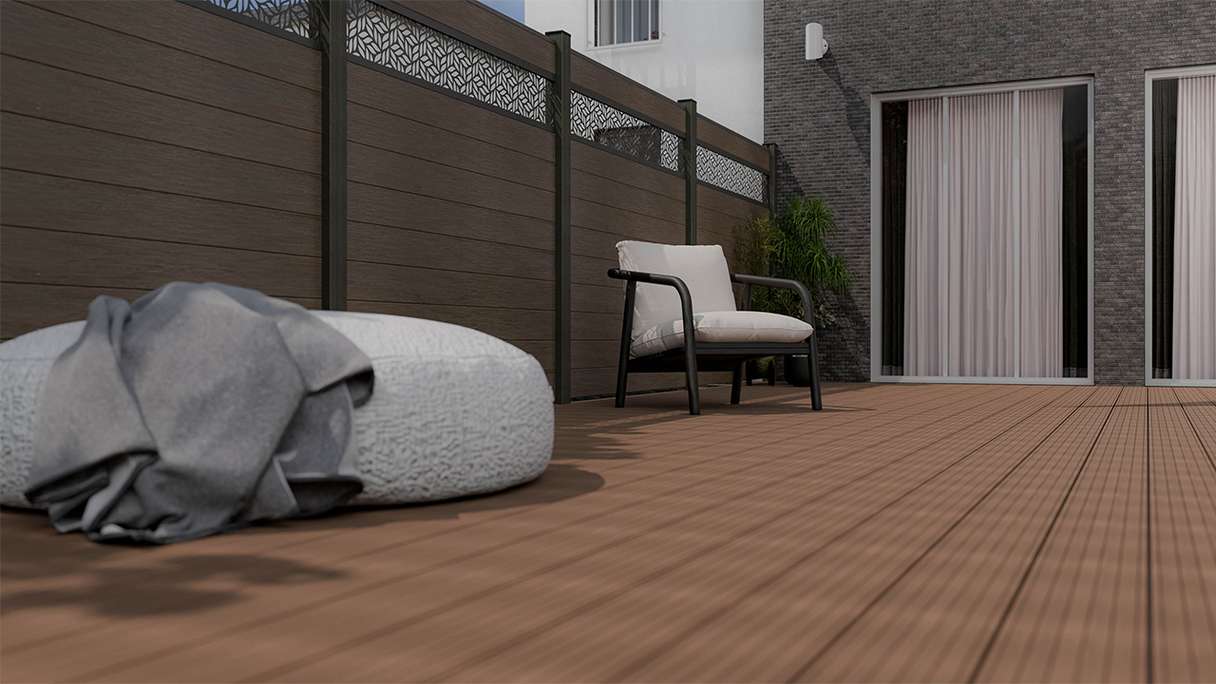 planeo Gardence Strong - recinzione a innesto BPC Leafs walnut co-ex 180 x 180 cm