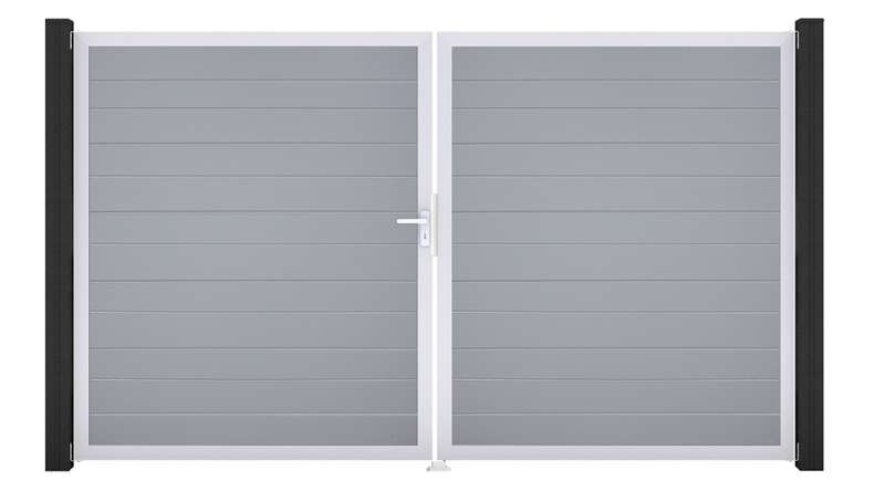 planeo Gardence Simply Small - Cancello in PVC a 2 ante, grigio argento con telaio in alluminio, 300 x 180 cm