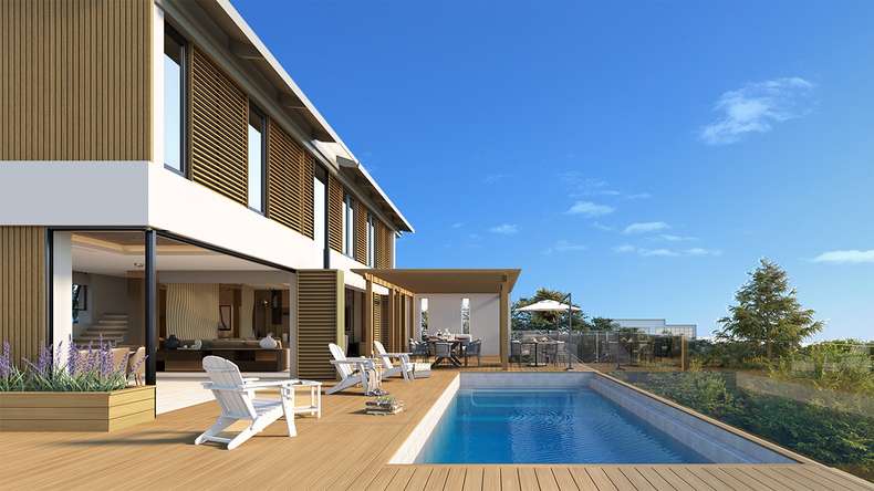 planeo LINEA Slim - Rivestimento per facciate in WPC CoEx, colore sabbia, 2900 x 215 mm