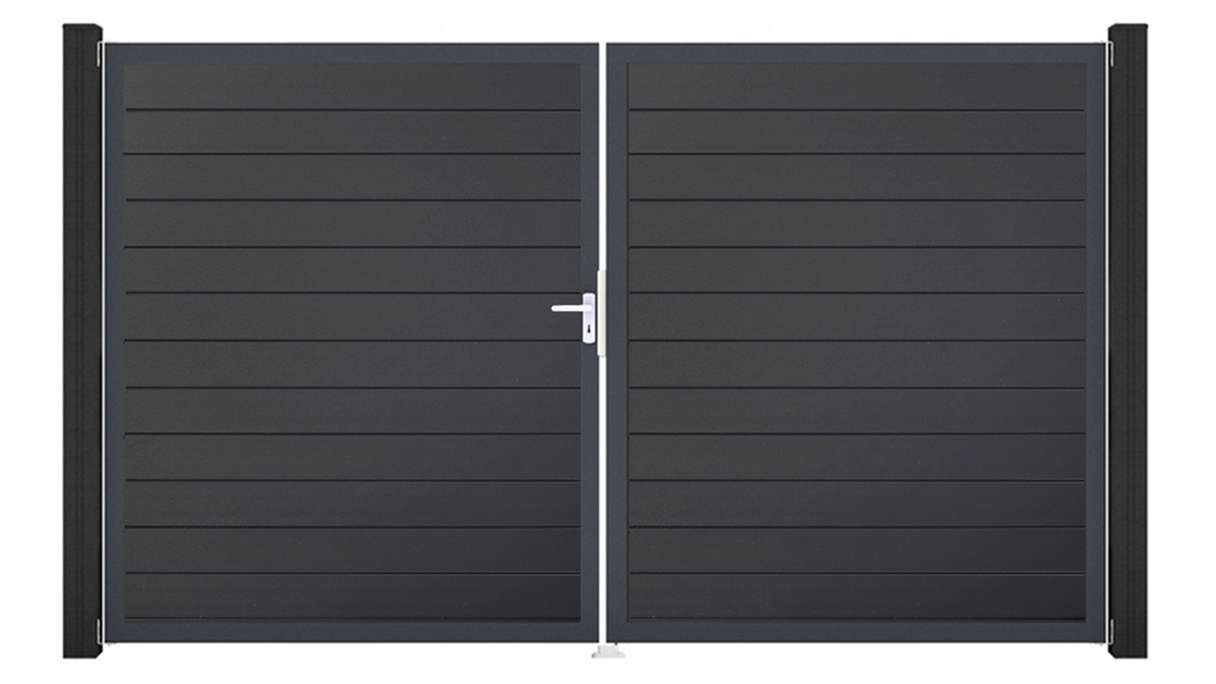 planeo Gardence Simply Small - Cancello in PVC a 2 ante, grigio antracite con telaio in alluminio, 300 x 180 cm