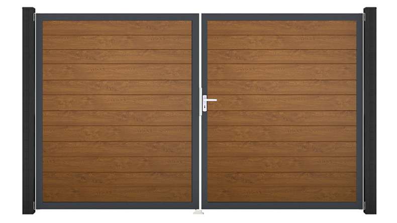 planeo Gardence Simply Small - Porta in PVC - DIN destra 2 ante Rovere dorato con telaio in alluminio antracite | DB703 300 x 180 cm