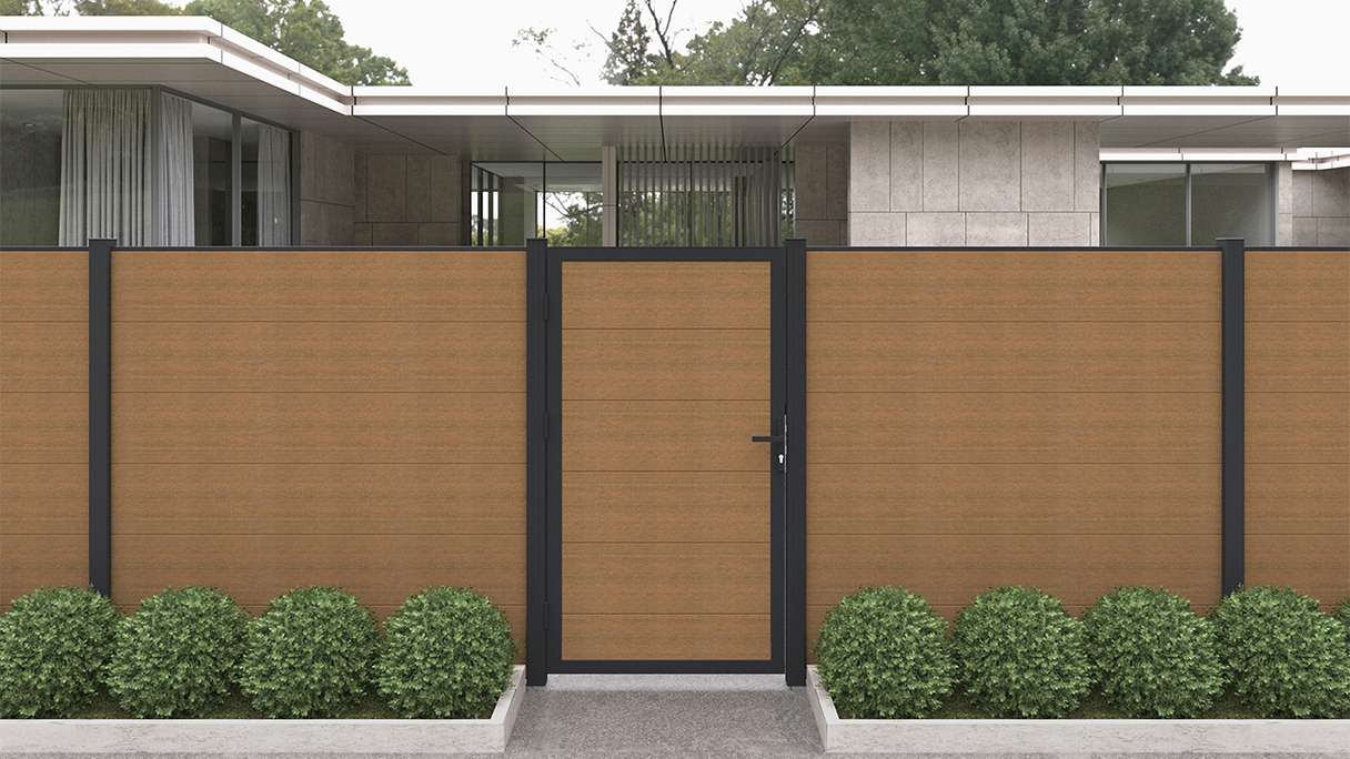 planeo INFINITY XL-Board - Porta universale in WPC CoEx Teak Burma con telaio in alluminio antracite 100 x 180