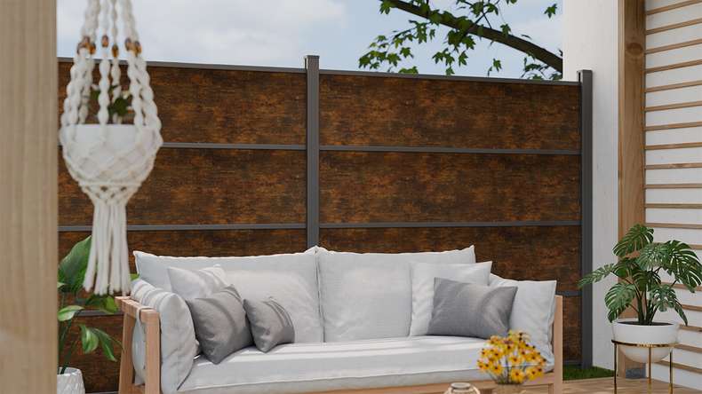 planeo Gardence Resistant - recinzione a innesto in HPL effetto ruggine 180 x 183 cm