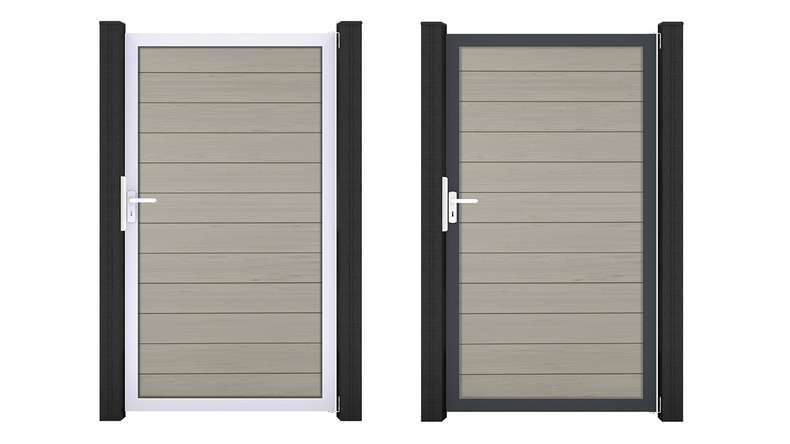 planeo Gardence Strong - Cancello universale BPC bicolore sabbia con telaio in alluminio 100 x 180 cm