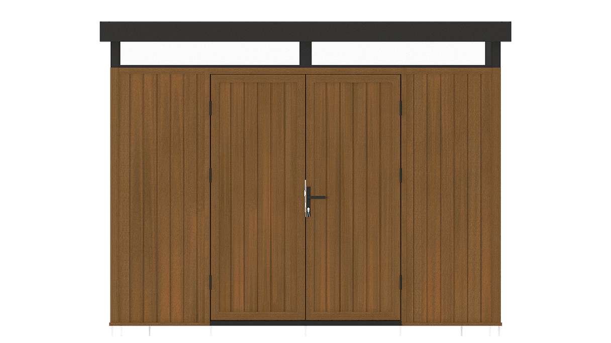 planeo WPC CoEx Casetta da giardino con tetto piano L - Teak birmano 300 x 292 x 226,5 cm