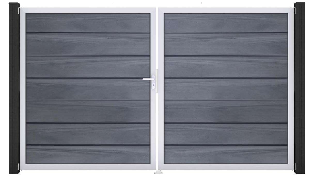 planeo Gardence Deluxe - Cancello BPC - a 2 ante, grigio pietra, co-ex con telaio in alluminio