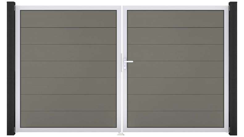 planeo Gardence Strong XL - Cancello BPC - A due ante, grigio con telaio in alluminio