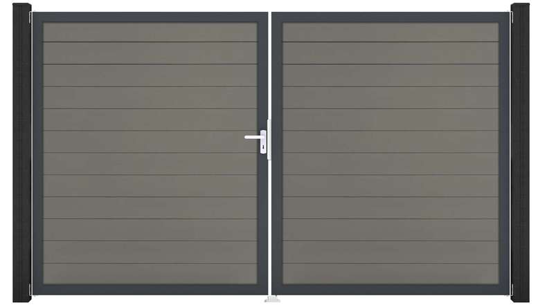 planeo Gardence Strong - Cancello BPC - a due ante, grigio con telaio in alluminio